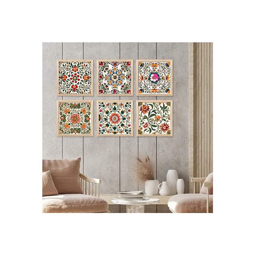 kotart Premium Digital Madhubani Art Paintings with Frame for Home Decor - Traditional Indian Painting for Wall Decoration Set of 6 (13x13 inch, Painting 2)