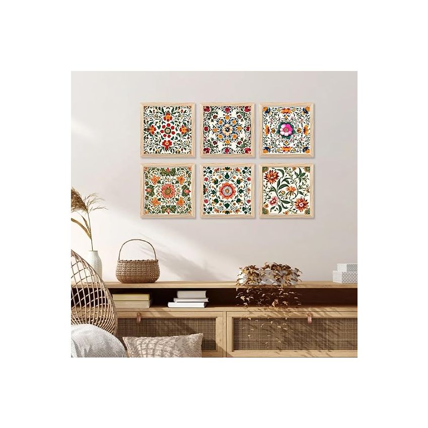 kotart Premium Digital Madhubani Art Paintings with Frame for Home Decor - Traditional Indian Painting for Wall Decoration Set of 6 (13x13 inch, Painting 2)