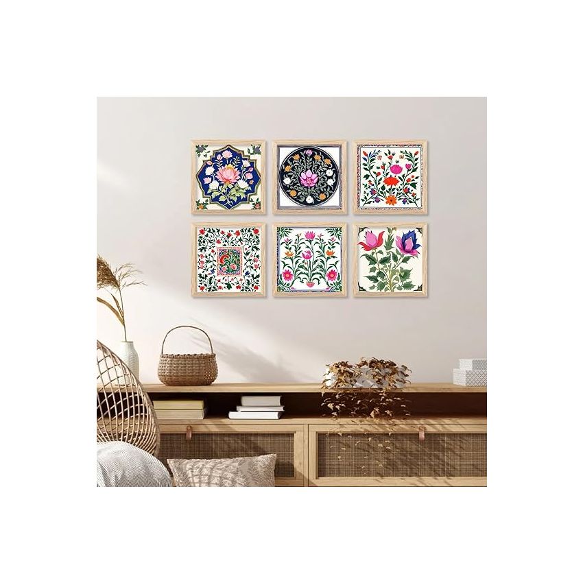 kotart Premium Digital Madhubani Art Paintings with Frame for Home Decor - Traditional Indian Painting for Wall Decoration Set of 6 (13x13 inch, Painting 3)