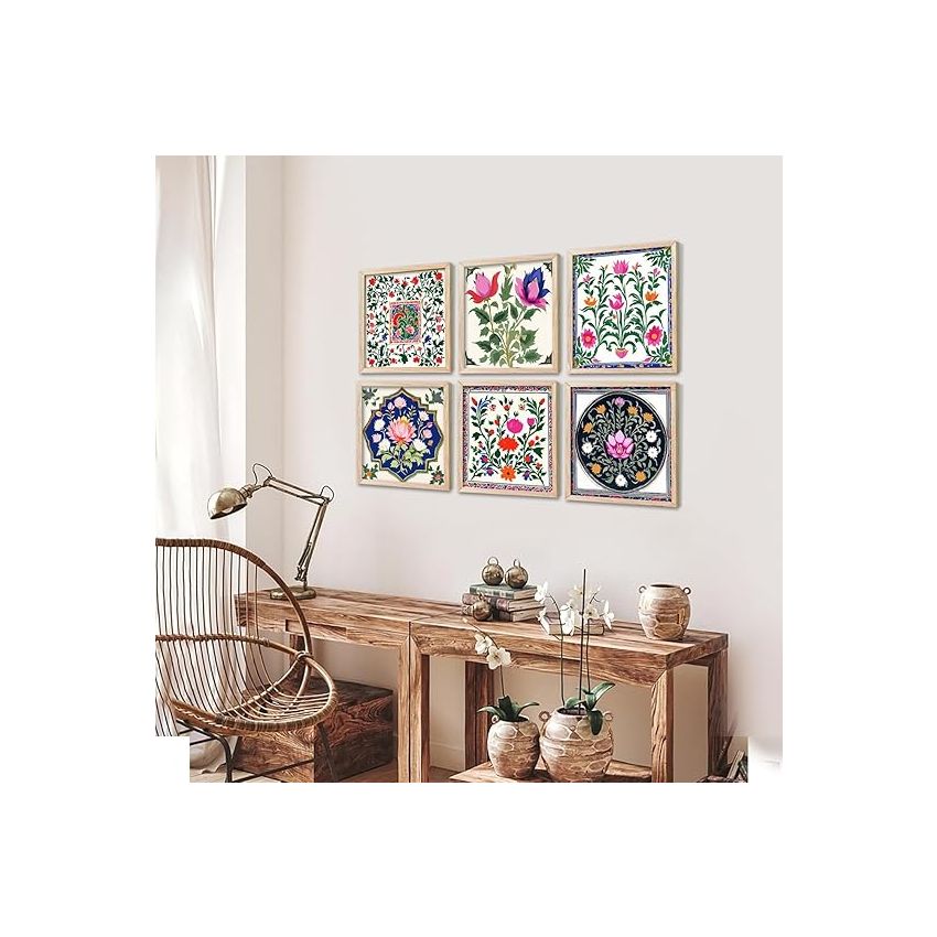 kotart Premium Digital Madhubani Art Paintings with Frame for Home Decor - Traditional Indian Painting for Wall Decoration Set of 6 (13x13 inch, Painting 3)