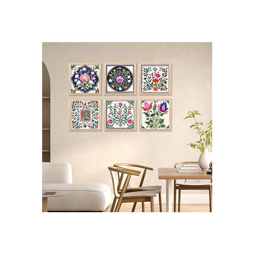kotart Premium Digital Madhubani Art Paintings with Frame for Home Decor - Traditional Indian Painting for Wall Decoration Set of 6 (13x13 inch, Painting 3)
