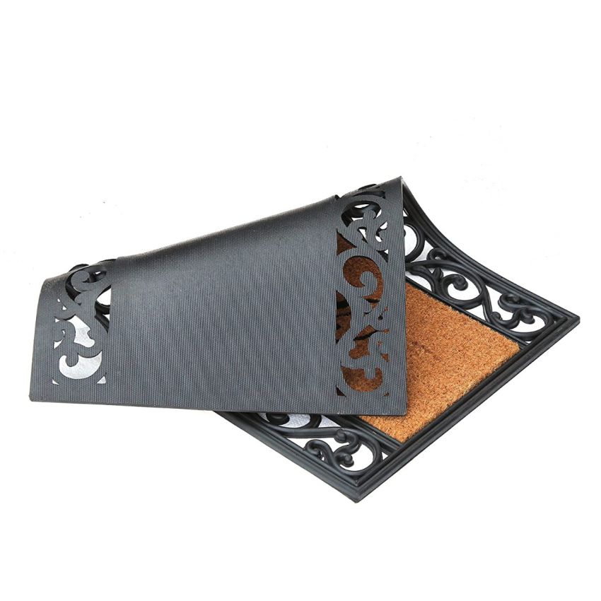 Onlymat Welcome Printed Natural Coir Rubber Paisley Decorative Designed Border Long-Lasting, Heavy Duty, Large & Thick Entryway Doormat (Brown& Black, 75cm x 45cm)