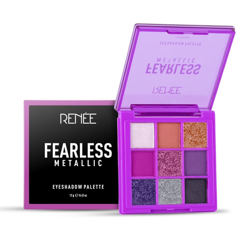 RENEE Fearless Eyeshadow Palettes – Metallic 12gm, Vibrant Shades, Travel Friendly, Long Lasting, Non Creasing, Easy-to-blend & Build Up For Eye-catching Extravagance Look with Effortlessly Transition From An Office To Glamorous Smoky Eye