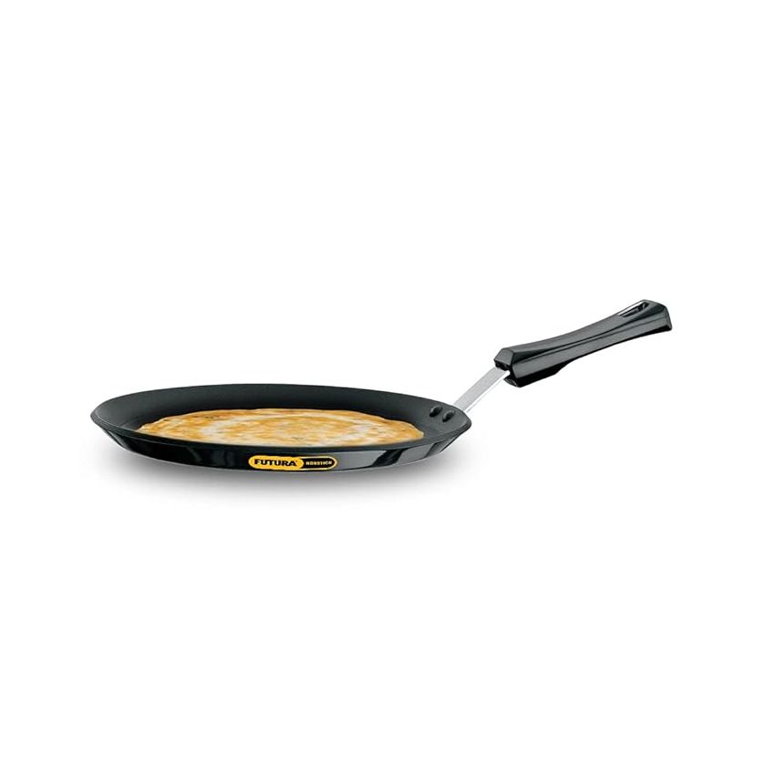 Hawkins Futura 26 cm Flat Tava, Non Stick Tawa with Plastic Handle, Tawa with Rim, Pancake Pan, Flat Pan, Black (NFT26P)