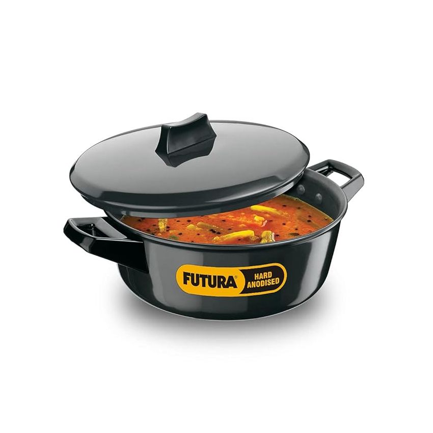 Hawkins Futura 3 Litre Cook n Serve Bowl, Hard Anodised Saucepan with Hard Anodised Lid, Induction Pan, Sauce Pan for Cooking and Serving, Black (IACB30) (Aluminium)