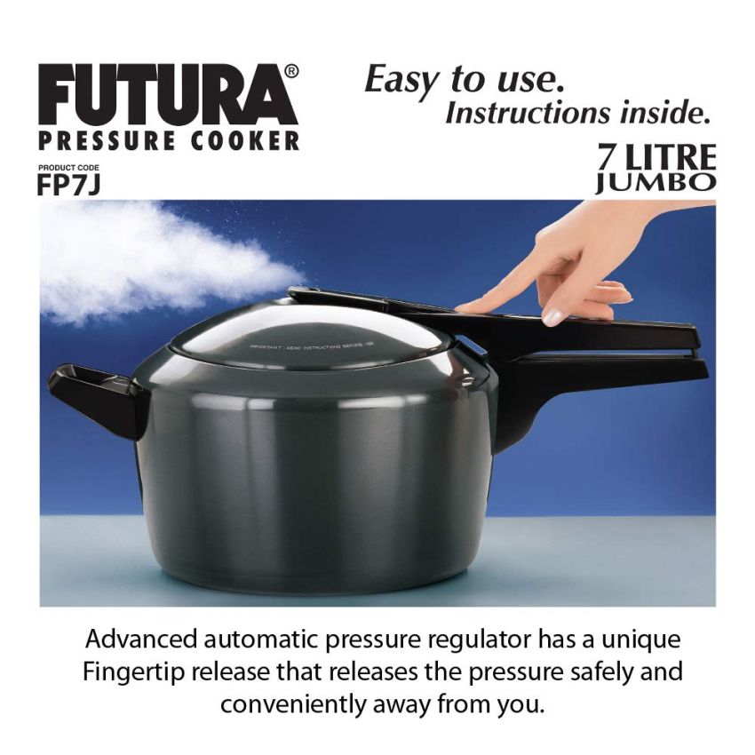 Hawkins Futura 7 Litre Pressure Cooker, Jumbo Design Pan Cooker, Hard Anodised Inner Lid Pressure Cooker, Black (FP7J)
