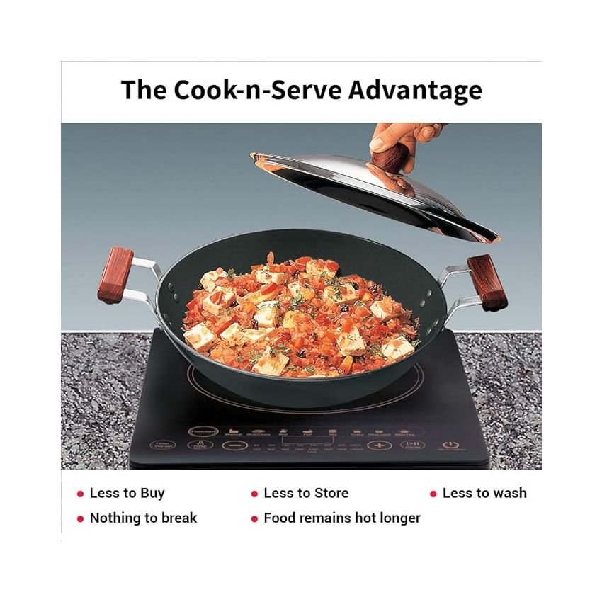Hawkins Futura 2.5 Litre Deep Fry Pan, Hard Anodised Kadai with Stainless Steel Lid, Flat Bottom Induction Kadhai, Black (IAD25S)