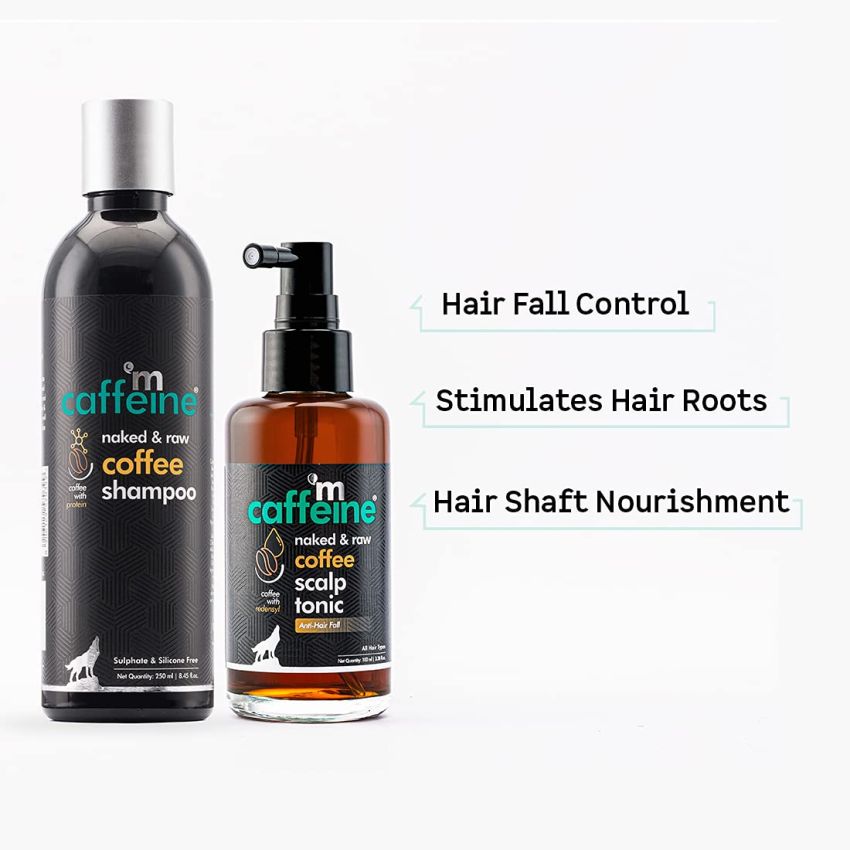 mCaffeine Coffee Hair Boost & Hair Fall Control Kit | Shampoo & Scalp Tonic with Pro-vitamin B5 & Proteins | Sulphate, Paraben & Mineral Oil Free | For Men & Women