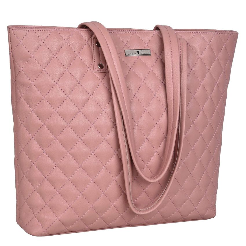 URBAN FOREST Nancy Pastel Pink Quilted Leather Handbag for Women