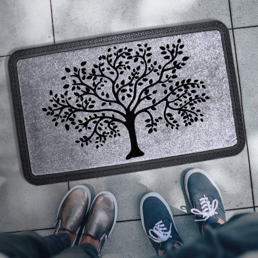 Onlymat Polypropylene Rectangular Doormat With Anti-Skid Rubber Back For Indoor,Outdoor,Patio,Home And Office,Weatherproof,Large,And Thick Entryway Rug With Black And Grey Tree Design(75X 45Cm)