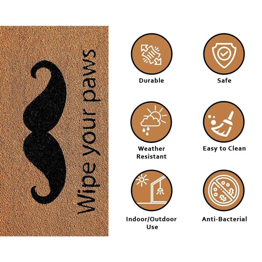 Onlymat Wipe Your Paws Printed Anti-Slip Doormat (Black, Brown) Rectangular Shaped Entryway Rug Natural Coir Material with PVC Backing for Outdoor Entrance Home Multipurpose Mats Floor Door Hall Drawing Room Living Room (75cm x 45cm)