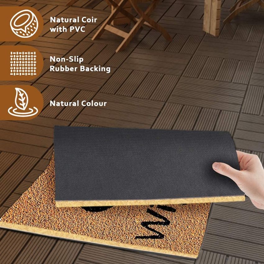 Onlymat Wipe Your Paws Printed Anti-Slip Doormat (Black, Brown) Rectangular Shaped Entryway Rug Natural Coir Material with PVC Backing for Outdoor Entrance Home Multipurpose Mats Floor Door Hall Drawing Room Living Room (75cm x 45cm)