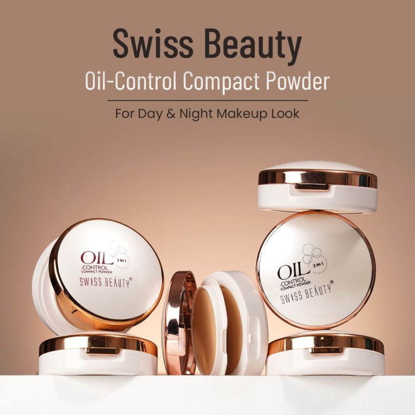 Swiss Beauty Oil Control Compact Powder | Lightweight Compact Powder for Matte Flawless Finish | Face Makeup, Shade - Light-Medium, 20 gm |