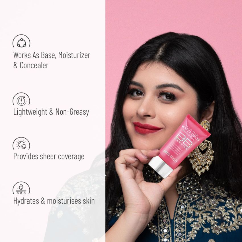 Swiss Beauty Matte Shiny Pearl Water Drop Blemish Long Lasting Balm BB Lightweight, Liquid Foundation, Face Makeup, Shade-01, 40ml