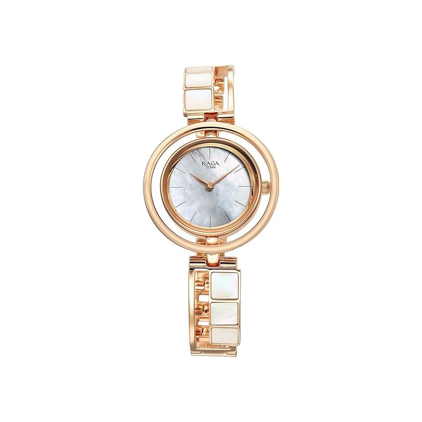 Titan Raga Power Pearls Quartz Analog Mother of Pearl Dial Metal Strap Watch for Women-NS95232WM01F/NT95232WM01F