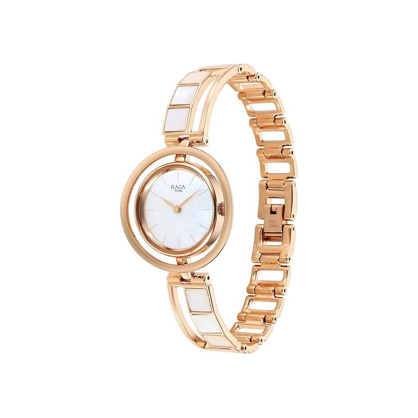 Titan Raga Power Pearls Quartz Analog Mother of Pearl Dial Metal Strap Watch for Women-NS95232WM01F/NT95232WM01F