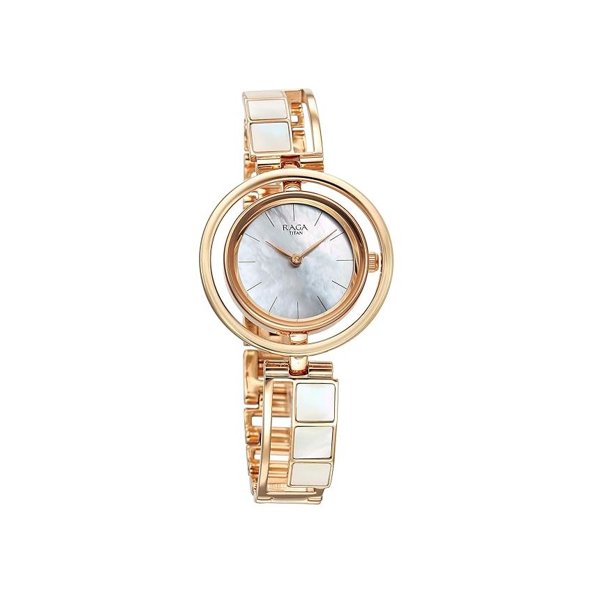 Titan Raga Power Pearls Quartz Analog Mother of Pearl Dial Metal Strap Watch for Women-NS95232WM01F/NT95232WM01F