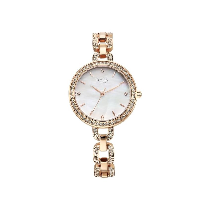 Titan Raga Showstopper Quartz Analog Mother of Pearl Dial Metal Strap Watch for Women-NS95272WM01/NT95272WM01