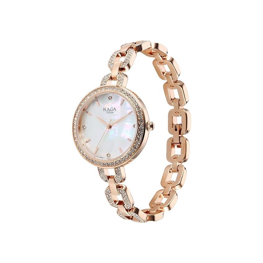 Titan Raga Showstopper Quartz Analog Mother of Pearl Dial Metal Strap Watch for Women-NS95272WM01/NT95272WM01