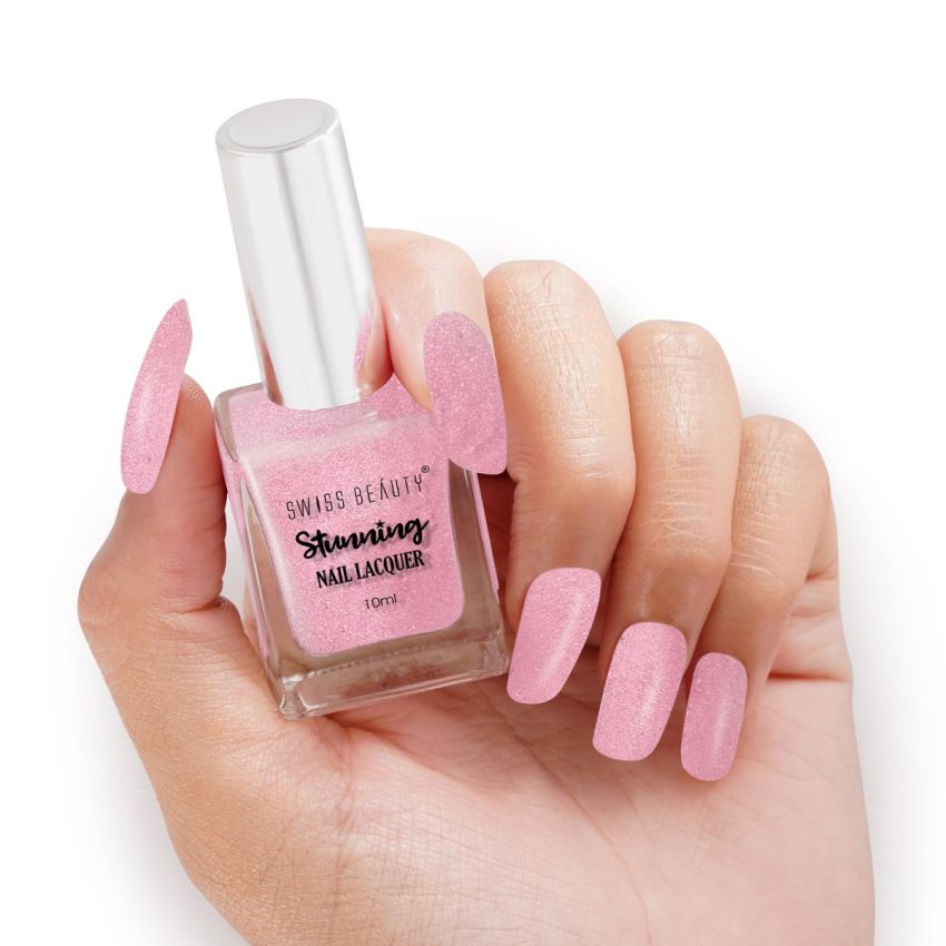 Swiss Beauty Stunning Nail Lacquer | Chip Resistant, Quick drying nail paint | Highly Pigmented with high shine Nail polish | Shade - Pearl Pink, 12gm