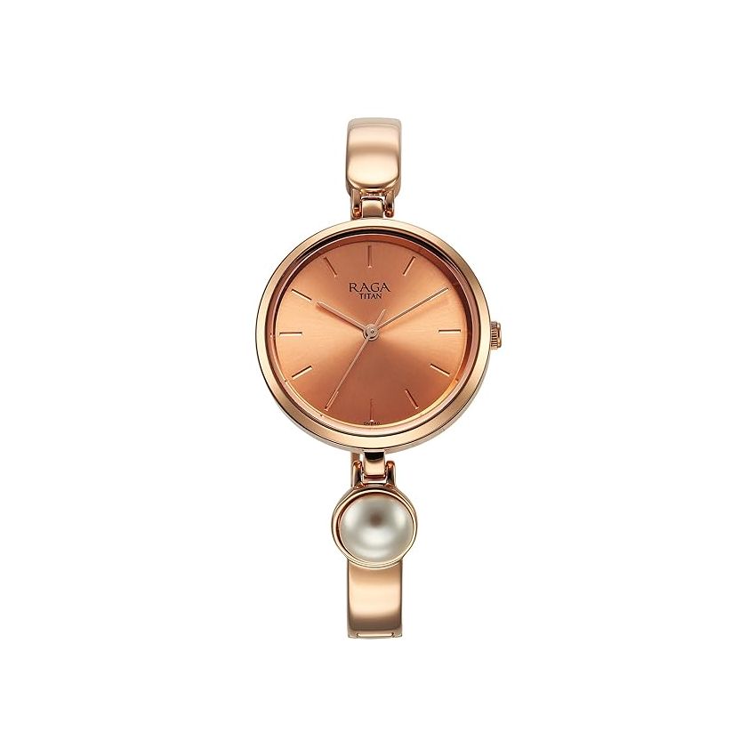Titan Raga Power Pearls Quartz Analog Rose Gold Dial Metal Strap with Pearl Watch for Women-NS2720WM01F/NT2720WM01F