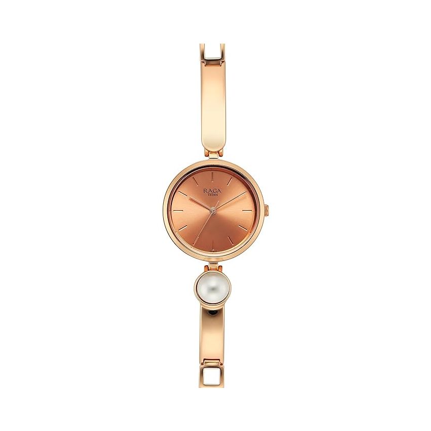 Titan Raga Power Pearls Quartz Analog Rose Gold Dial Metal Strap with Pearl Watch for Women-NS2720WM01F/NT2720WM01F