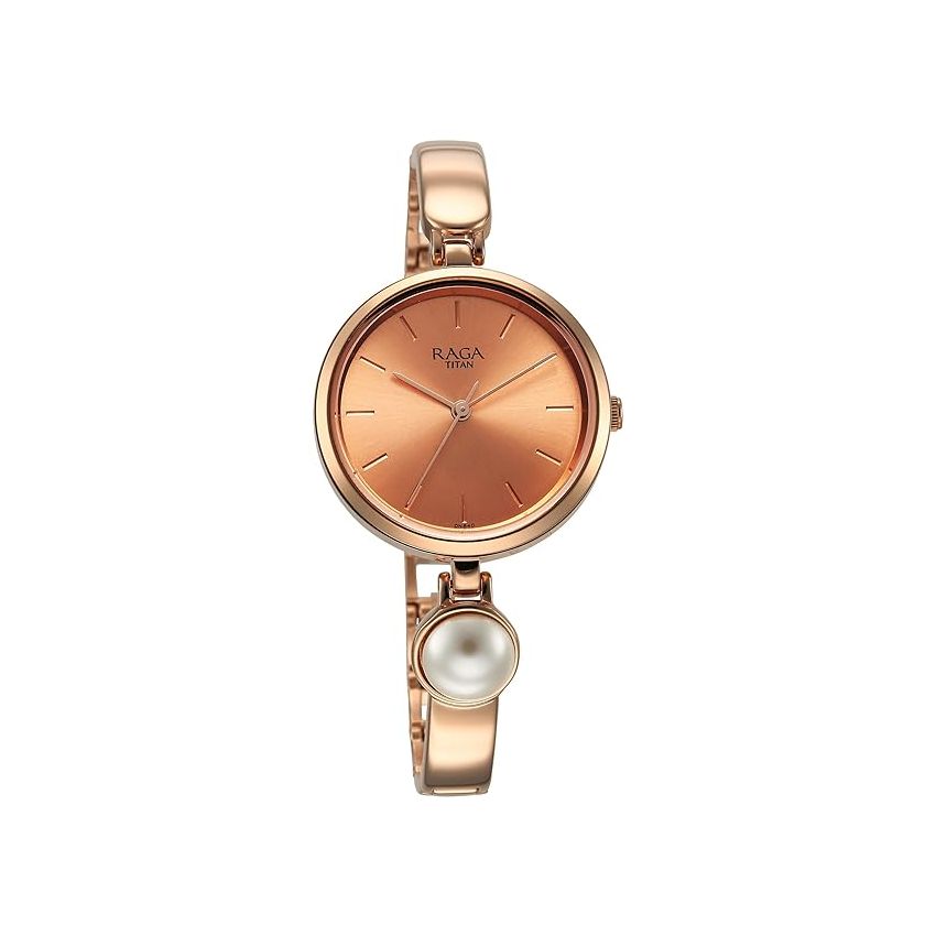 Titan Raga Power Pearls Quartz Analog Rose Gold Dial Metal Strap with Pearl Watch for Women-NS2720WM01F/NT2720WM01F