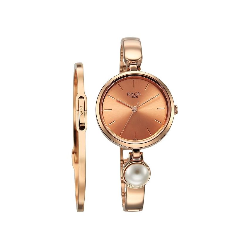 Titan Raga Power Pearls Quartz Analog Rose Gold Dial Metal Strap with Pearl Watch for Women-NS2720WM01F/NT2720WM01F