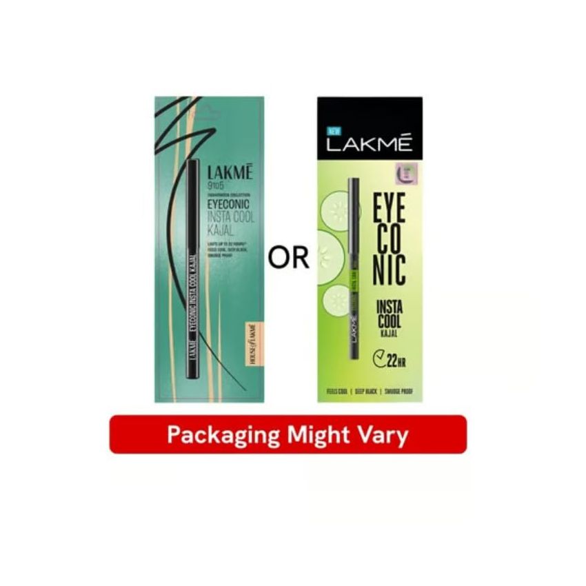LAKMÉ Eyeconic Insta Cool Kajal, Black, Cooling Kohl Liner With Cucumber, Twist Up Pencil - Waterproof, Smudge Proof & Long Lasting Eye Makeup, Glossy, 0.35 G