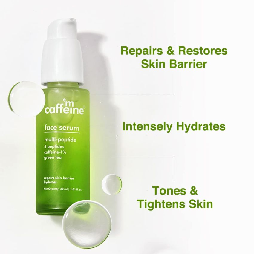 mCaffeine Peptides Serum for Face | Hydrating Serum For Smooth & Even Toned Skin with 5 Peptides | Face Serum For Women & Men | For All Skin Types - 30 ml