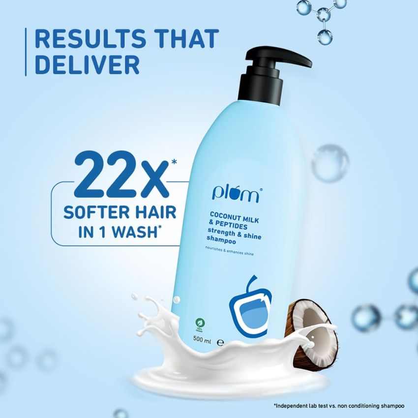 Plum Coconut Milk & Peptides Shampoo for Dry & Frizzy Hair | Provides 22X Shiny & Softer Hair | Paraben-Free | Hair Shampoo for Women & Men | for Straight, Wavy & Rough Hair | pH Balanced | 75ml