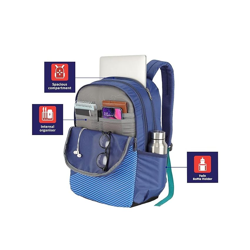 Lavie Sport Perk Casual Backpack with Laptop Sleeve | School College Bag for Boys & Girls