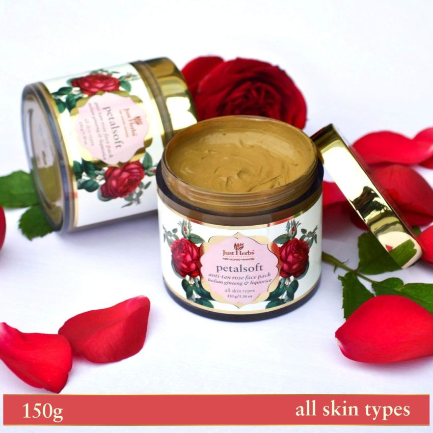 Just Herbs PetalSoft Antitan Rose Face Pack For All Skin Types (Parabens and SLS Free)