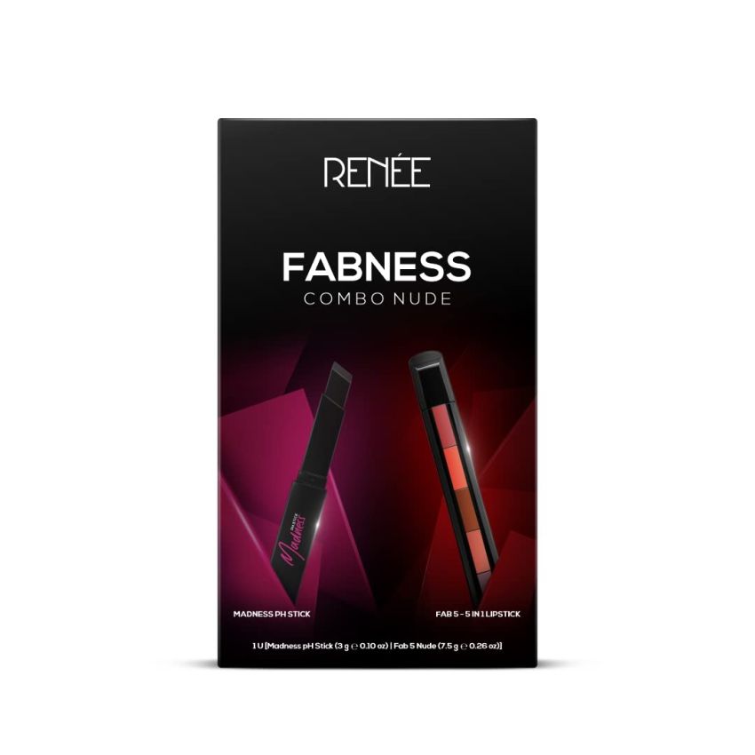RENEE Fabness Combo Nude| Includes Madness PH Stick & Fab 5 Nude 5 in 1 Lipstick| Long Lasting, Semi Matte Finish| Compact & Easy to Use