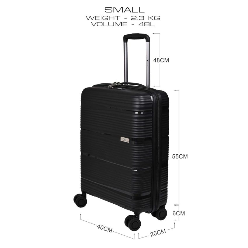 URBAN FOREST Phoenix Black Polypropylene Hard-Sided 55cm Carry-on Trolley Luggage Case