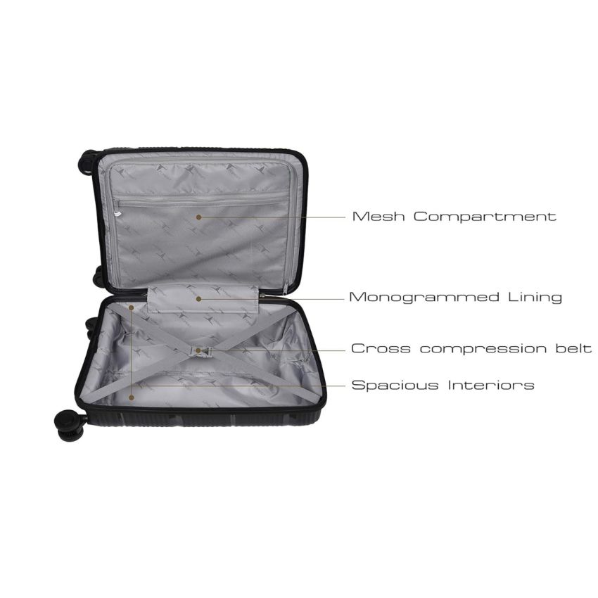 URBAN FOREST Phoenix Black Polypropylene Hard-Sided 55cm Carry-on Trolley Luggage Case