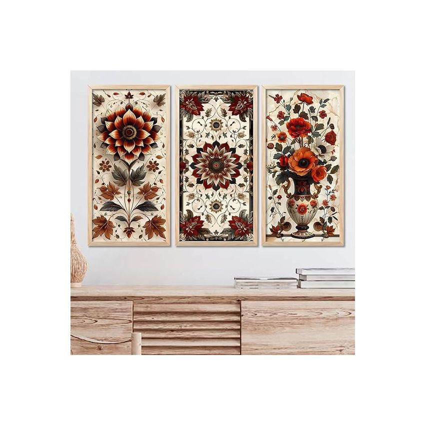 kotart - Traditional Art Painting with Frame for Living Room | Indian Art Pichwai Wall Décor Paintings | Painting for wall Decoration set of 3 (10X19 INCH, E)