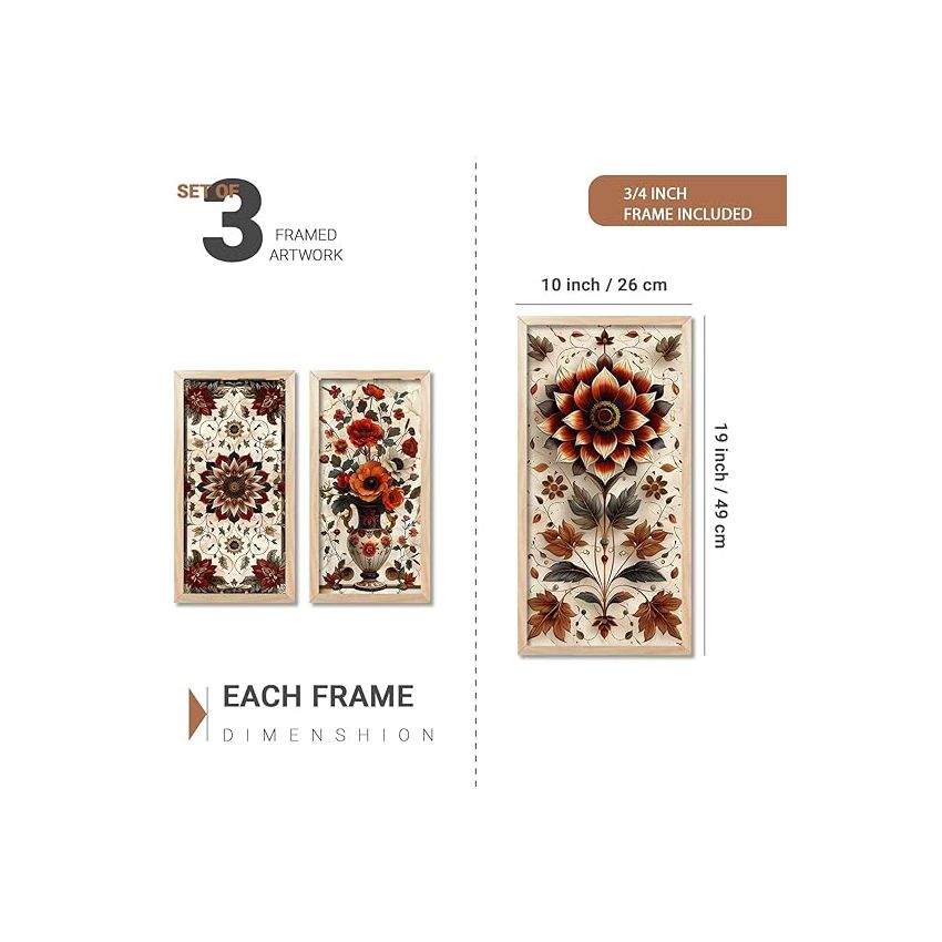 kotart - Traditional Art Painting with Frame for Living Room | Indian Art Pichwai Wall Décor Paintings | Painting for wall Decoration set of 3 (10X19 INCH, E)