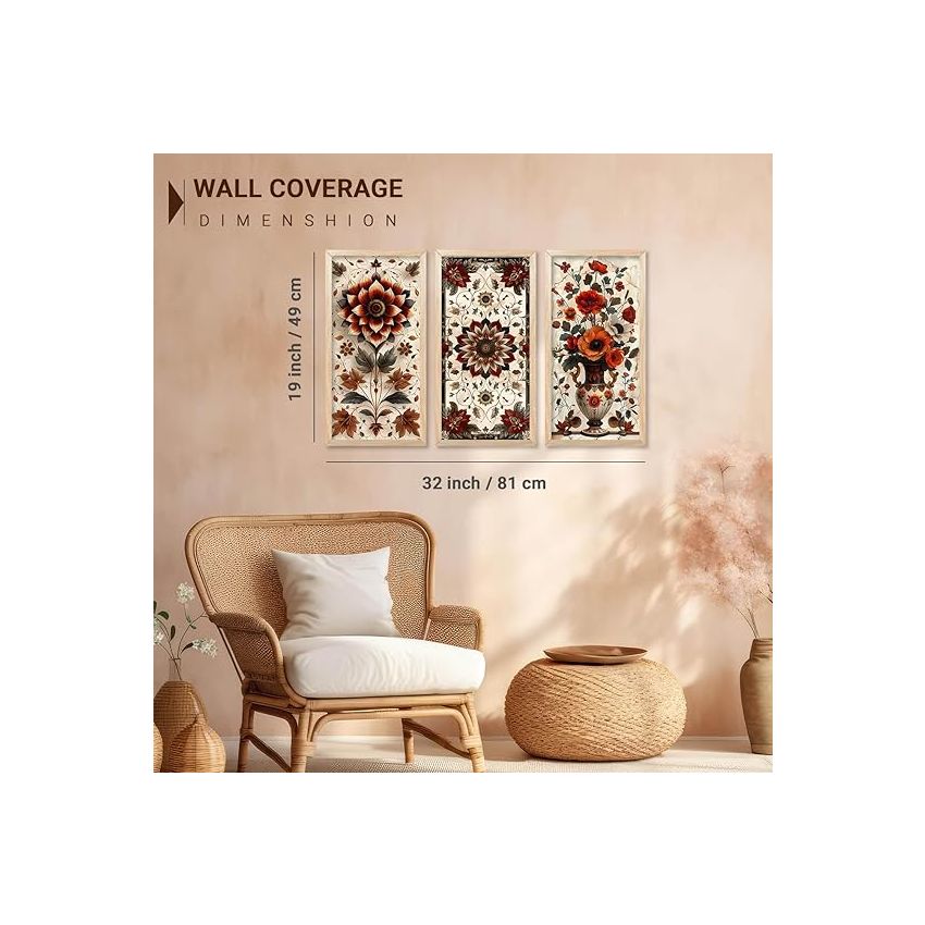 kotart - Traditional Art Painting with Frame for Living Room | Indian Art Pichwai Wall Décor Paintings | Painting for wall Decoration set of 3 (10X19 INCH, E)