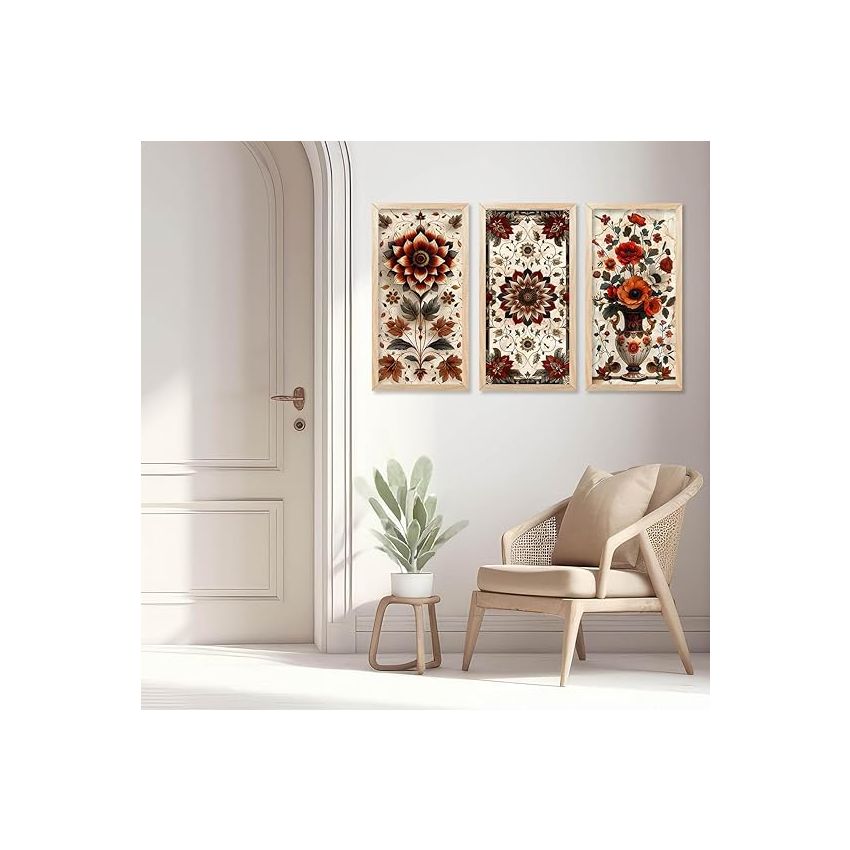 kotart - Traditional Art Painting with Frame for Living Room | Indian Art Pichwai Wall Décor Paintings | Painting for wall Decoration set of 3 (10X19 INCH, E)