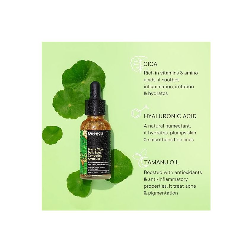 Quench Dark Spot Correcting Serum with Cica Herb Repair & Hyaluronic Acid | Concentrated Ampoule to Reduce Dark Spots | For Pigmented and Uneven Skin Tone | Made in Korea (30ml)
