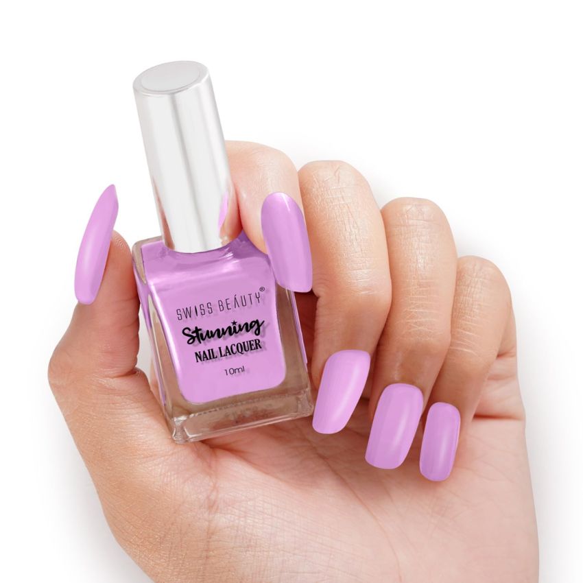 Swiss Beauty Stunning Nail Lacquer | Chip Resistant, Quick drying nail paint | Highly Pigmented with high shine Nail polish | Shade - Viola Purple, 10gm