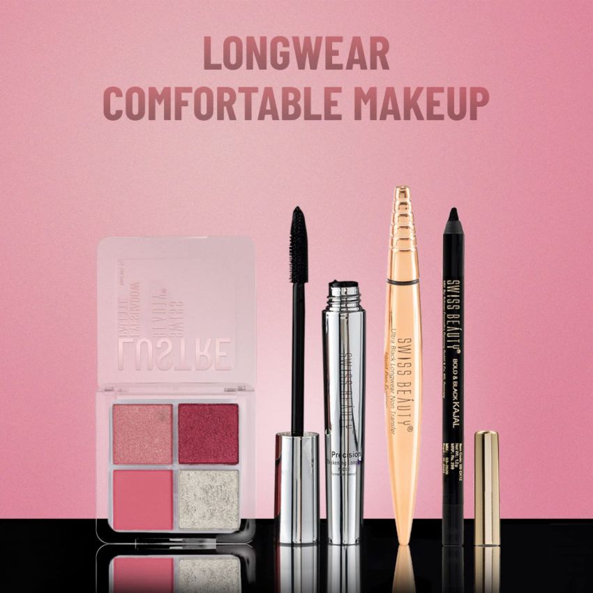 Swiss Beauty Lustre Eyeshadow Palette | 4 Highly Pigmented Shades in Matte & Shine |Long-Lasting | All Skin Types | Shade- Nude Addict, 5gm