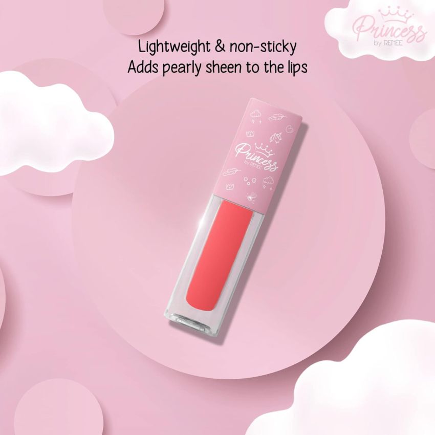 RENEE Princess Twinkle Lip Gloss Poppy Pink 1.8ml for Pre-teen Girls | Enriched With Jojoba Oil & Shea Butter | Lightweight, Glossy, Non Sticky Formula