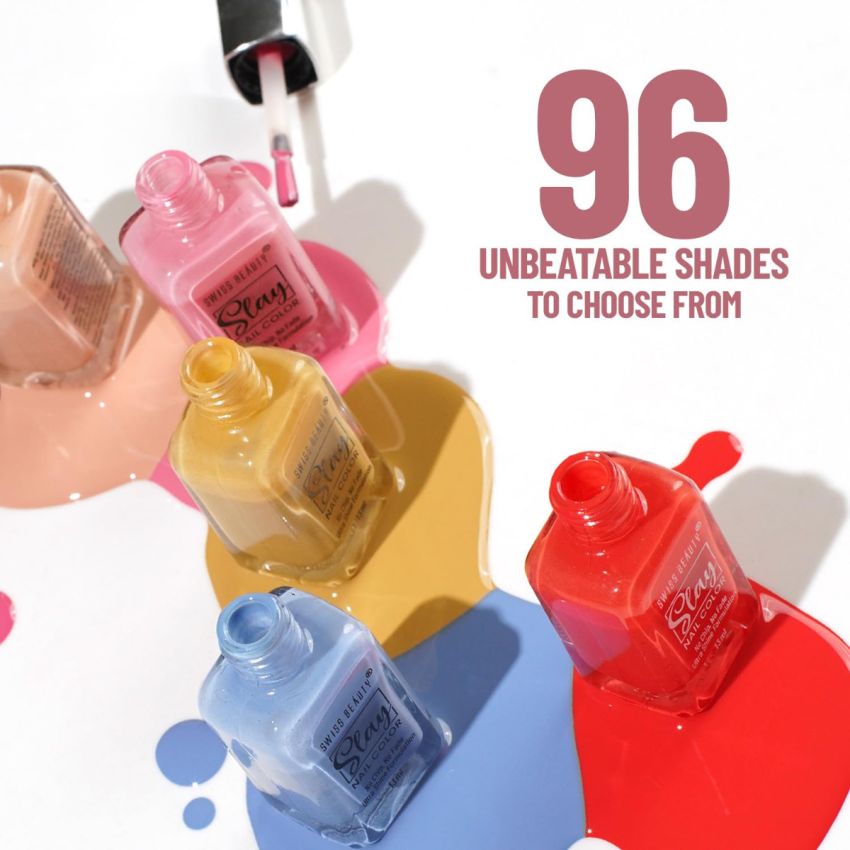 Swiss Beauty Slay Nail Color | Glossy Finish, Long Lasting Nail Paint| Chip resistant, Quick drying Nail Polish | Shade- Pink Crush, 25Ml
