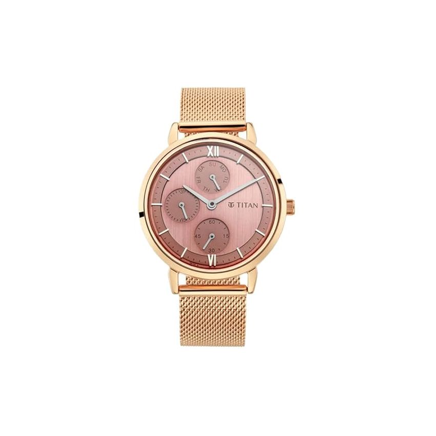 Titan Workwear Rose Gold Dial Quartz Multifunction Metal Strap Watch for Women-NS2652WM01/NT2652WM01