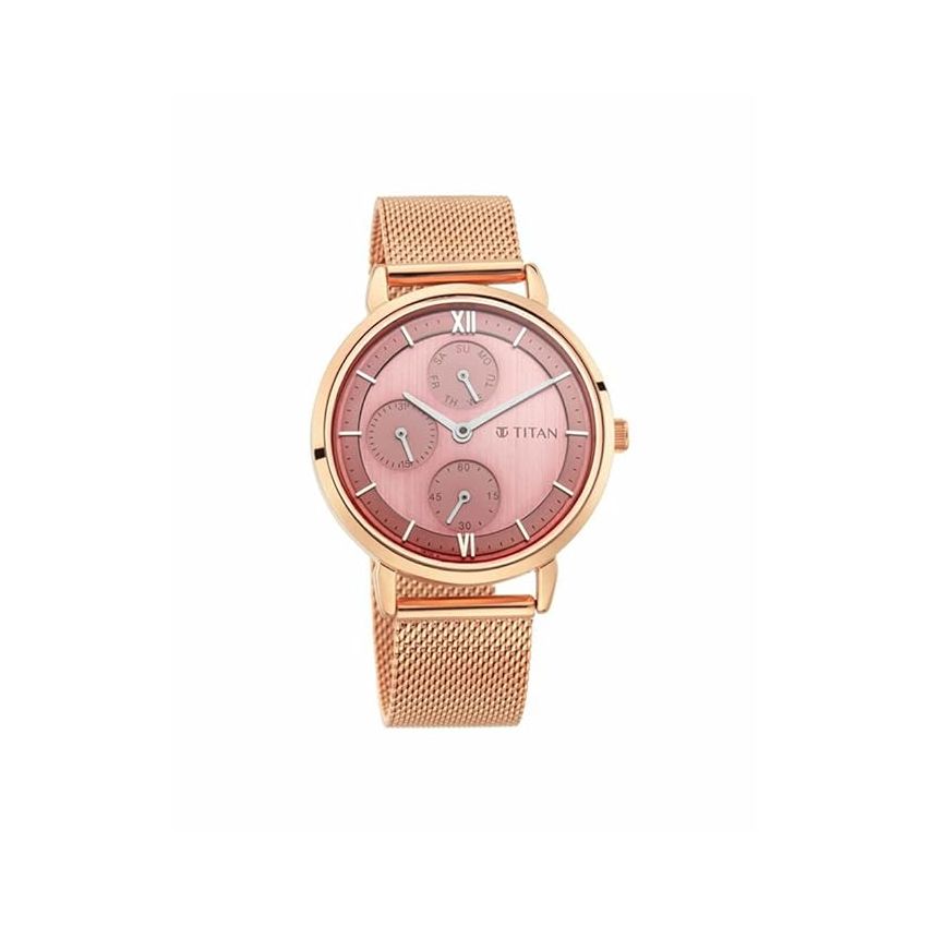 Titan Workwear Rose Gold Dial Quartz Multifunction Metal Strap Watch for Women-NS2652WM01/NT2652WM01