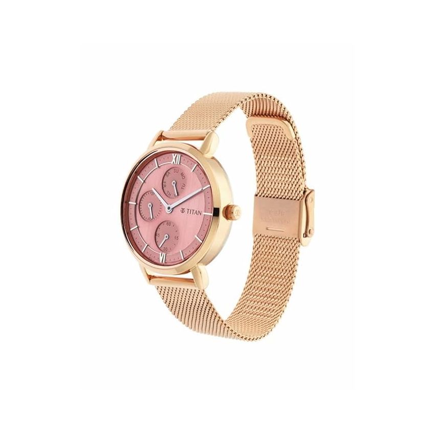 Titan Workwear Rose Gold Dial Quartz Multifunction Metal Strap Watch for Women-NS2652WM01/NT2652WM01