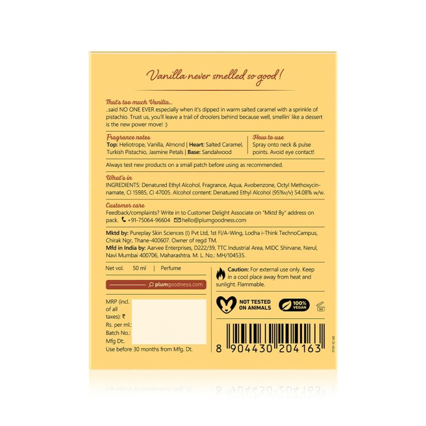 Plum BodyLovin' Vanilla Caramello Eau De Parfum | Long Lasting & Premium Gourmand Fragrance | Luxury Perfume For Women | Vanilla, Caramel & Pistachio Notes (50 ml)