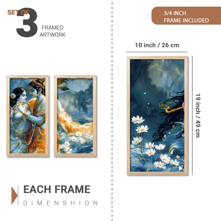 kotart - Painting for wall Hanging | Traditional Indian Art Pichwai Wall Décor Paintings | Indian Art Pichwai Wall Décor Paintings For Home Décor Living Room Bedroom Set of 3 (10X19 INCH, D)